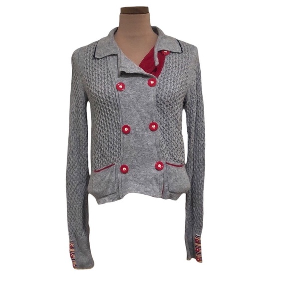 Anthropologie Sparrow Cardigan Sweater Size Small Gray Cotton Blend Cable Knit - Picture 1 of 12